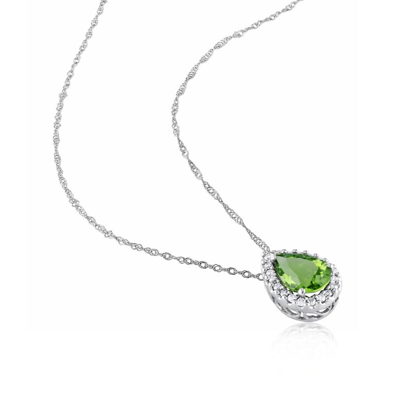 1.60 Carat Peridot and .18 ct. t.w. Diamond Pendant Necklace in 14kt White Gold. 17&quot; image number 1