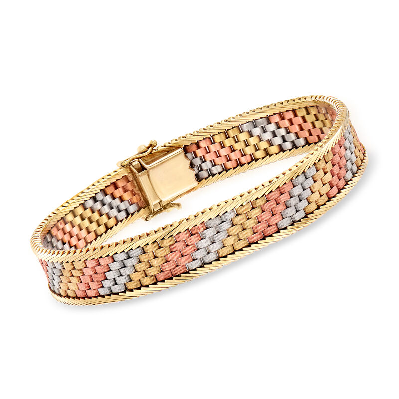 C. 1980 Vintage 14kt Tri-Colored Gold Link Bracelet image number 0