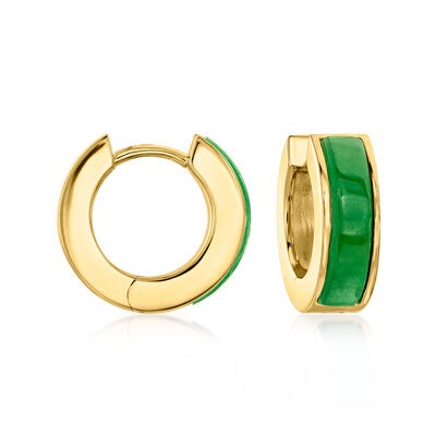 Jade and 18kt Gold Over Sterling Reversible Huggie Hoop Earrings