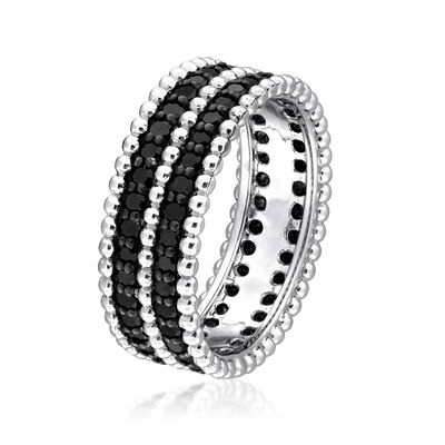 1.15 ct. t.w. Black Diamond Multi-Row Beaded Ring in 14kt White Gold