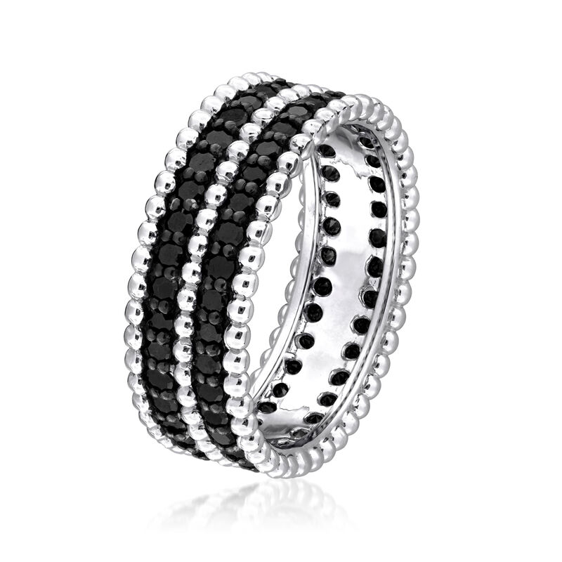 1.15 ct. t.w. Black Diamond Multi-Row Beaded Ring in 14kt White Gold image number 1