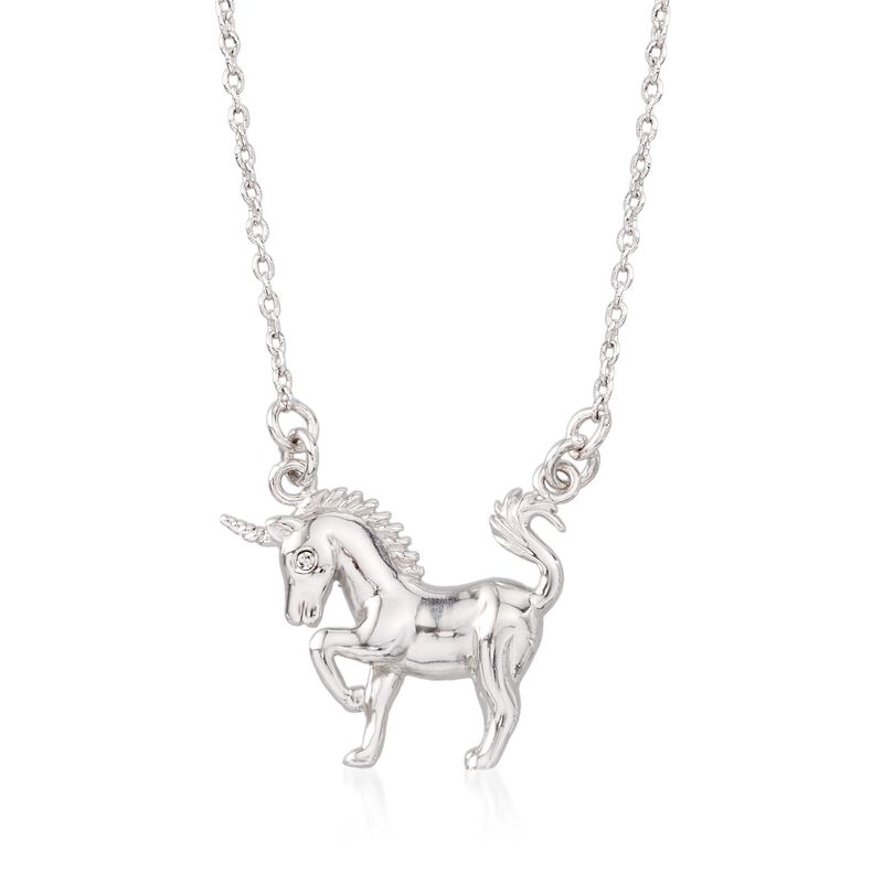 Sterling Silver Unicorn Necklace with Crystal Accent image number 0