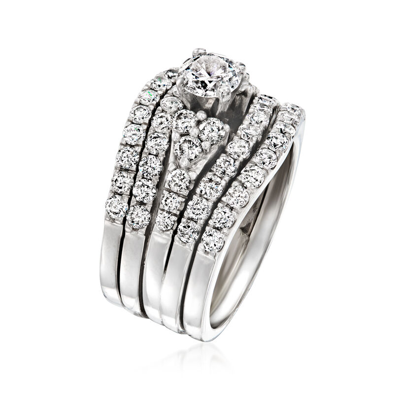 C. 1980 Vintage 2.10 ct. t.w. Diamond Multi-Row Ring in 14kt White Gold. Size 5 image number 2