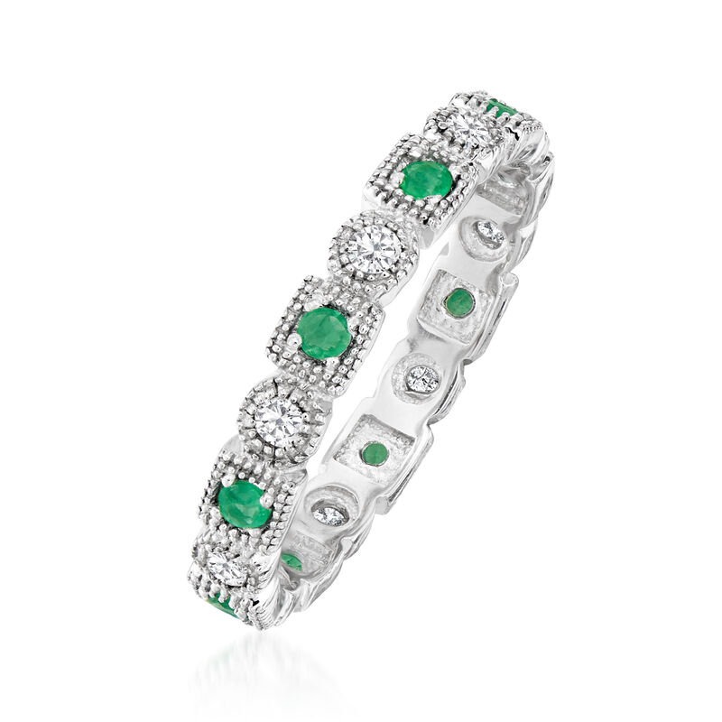 .25 ct. t.w. Diamond and .20 ct. t.w. Emerald Eternity Band in Sterling Silver image number 2