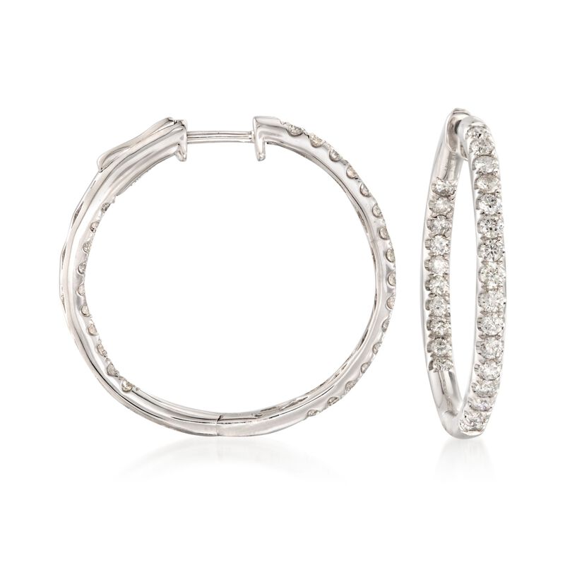 1.50 ct. t.w. Diamond Inside-Outside Hoop Earrings in 14kt White Gold. 1 1/8&quot; image number 0