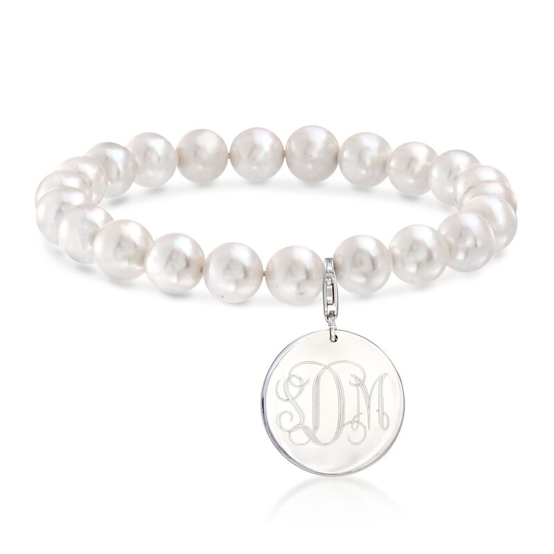 8-8.5mm Cultured Pearl Bracelet with Sterling Silver Personalized Disc Charm image number 2