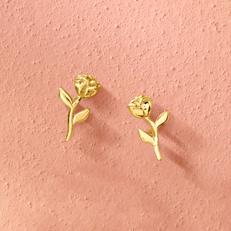 Italian 14kt Yellow Gold Rose Flower Earrings image number 2