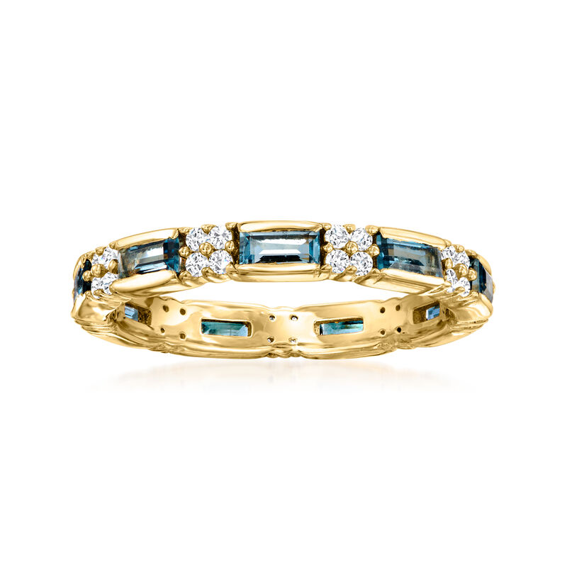 1.40 ct. t.w. London Blue Topaz and .40 ct. t.w. White Zircon Eternity Band in 18kt Gold Over Sterling. Size 5 image number 0