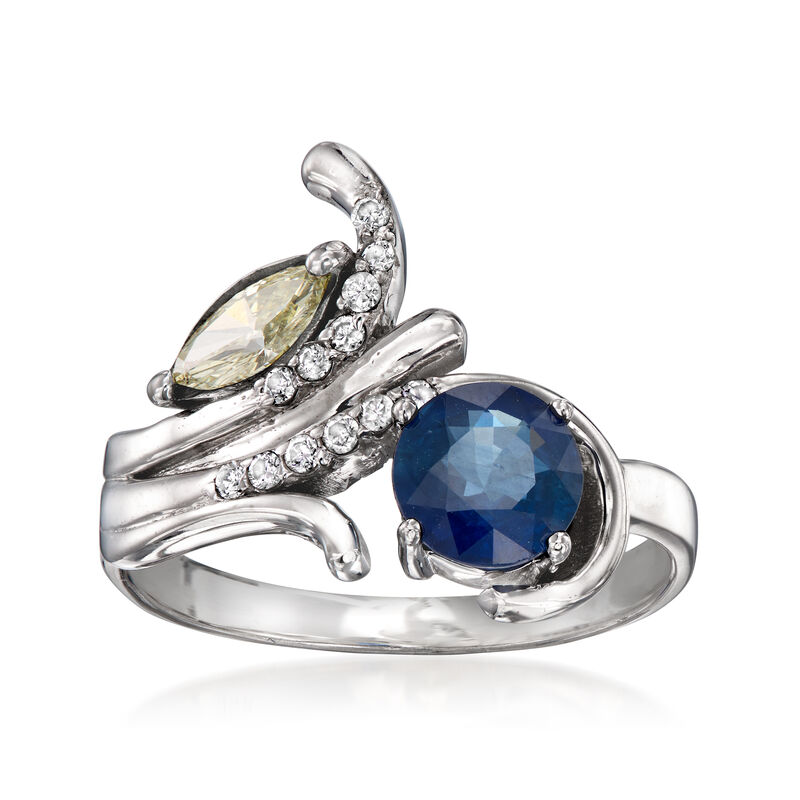 C. 1990 Vintage 1.05 Carat Sapphire and .60 ct. t.w. Diamond Ring in 14kt White Gold. Size 8 image number 0