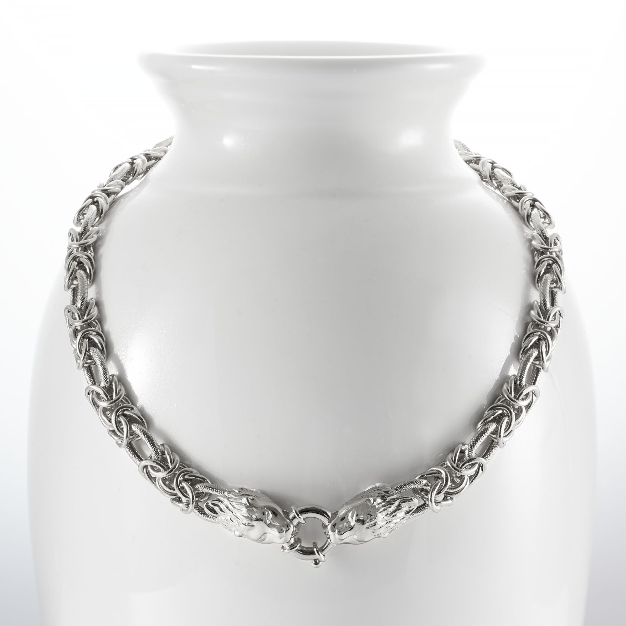 Italian Sterling Silver Byzantine and Oval Link Necklace with