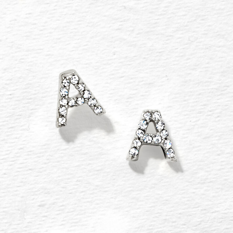 W - Diamond Initial Stud Earrings in Sterling Silver image number 3