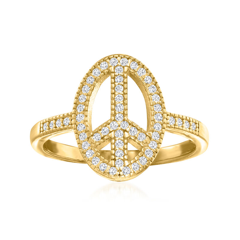 .27 ct. t.w. CZ Peace Sign Ring in 18kt Gold Over Sterling image number 0