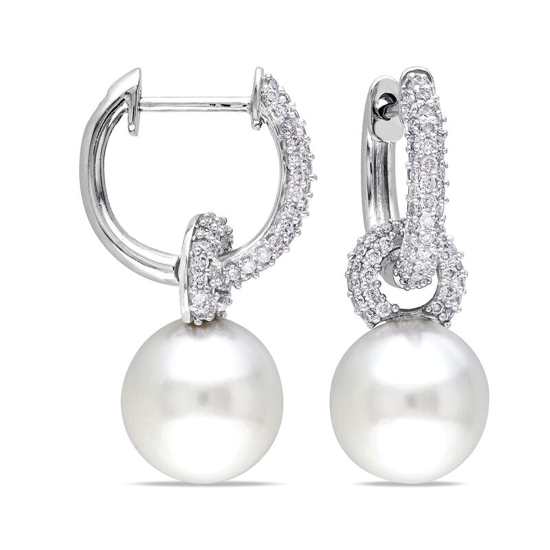 9-9.5mm Cultured South Sea Pearl and .50 ct. t.w. Diamond Removable Hoop Drop Earrings in 14kt White Gold  image number 2
