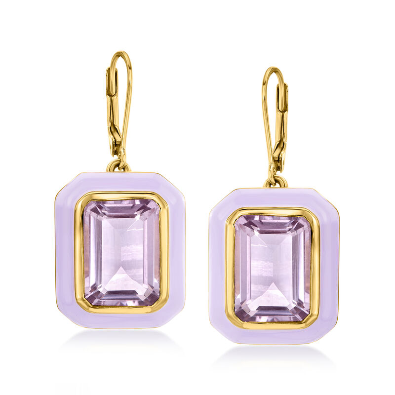 14.00 ct. t.w. Amethyst Drop Earrings with Pastel Purple Enamel in 18kt Gold Over Sterling image number 0