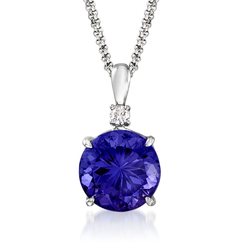 9.75 Carat Tanzanite and .81 ct. t.w. Diamond Pendant Necklace in 18kt White Gold. 16&quot; image number 1