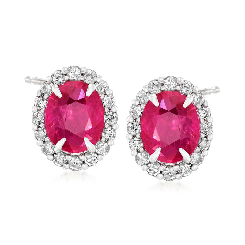 C. 1990 Vintage 1.23 ct. t.w. Ruby and .28 ct. t.w. Diamond Earrings in 18kt White Gold image number 0