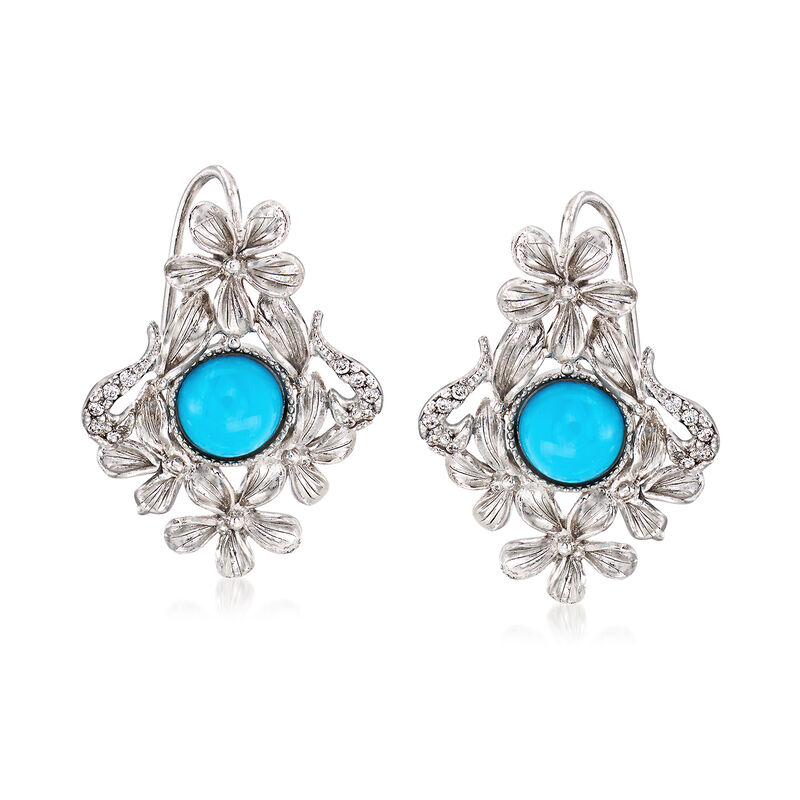 Italian Turquoise and .20 ct. t.w. CZ Flower Drop Earrings in Sterling Silver image number 2