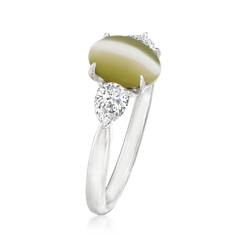 C. 2000 Vintage Cat's Eye Chrysoberyl Ring with .48 ct. t.w. Diamonds in Platinum image number 2