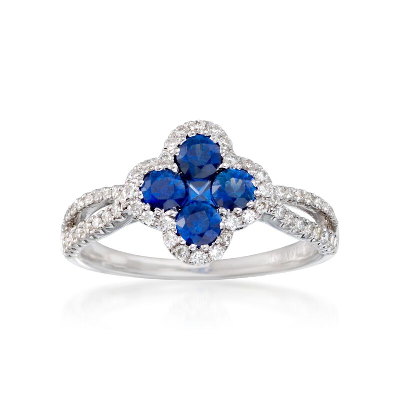 Gregg Ruth .77 ct. t.w. Sapphire and .35 ct. t.w. Diamond Clover Ring in 18kt White Gold image number 0