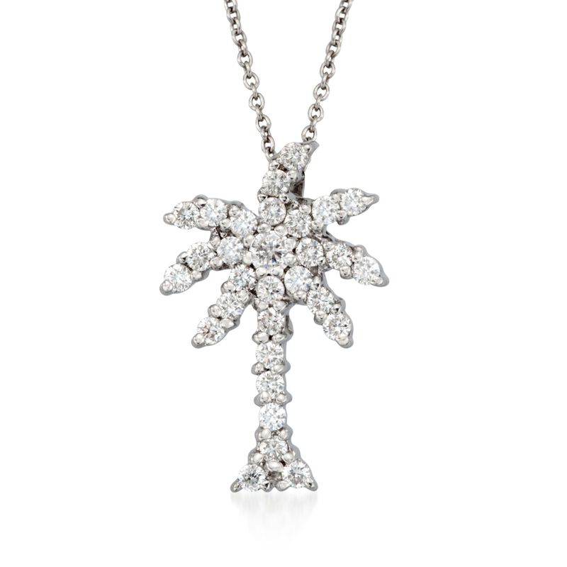 Roberto Coin &quot;Tiny Treasures&quot; .54 ct. t.w. Diamond Palm Tree Necklace in 18kt White Gold image number 0