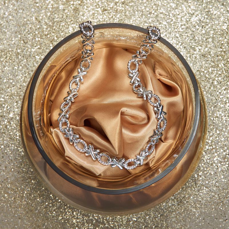 Sterling Silver Textured and Polished XO Necklace image number 2