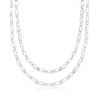 Italian Sterling Silver Hammered and Polished Flat-Oval Link Layered Necklace