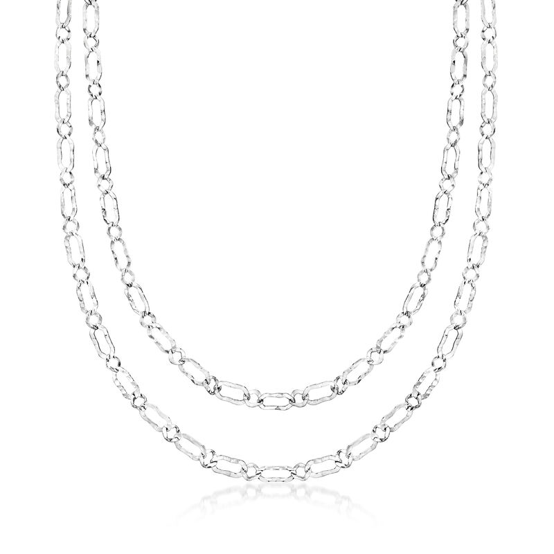 Italian Sterling Silver Hammered and Polished Flat-Oval Link Layered Necklace. 18&quot; image number 1