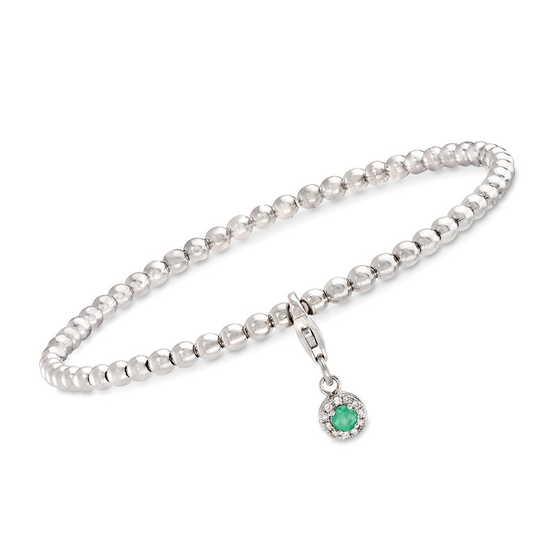 .10 Carat Emerald and Diamond-Accented Removable Charm Stretch Bracelet in Sterling. 7&quot; image number 0