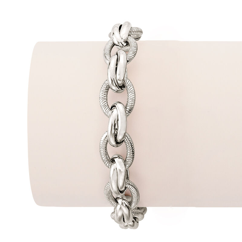 Italian Sterling Silver Textured and Polished Multi-Link Bracelet image number 4