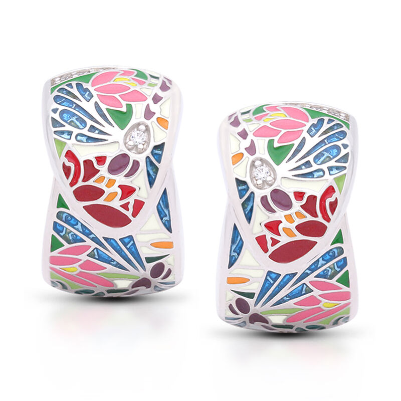 Belle Etoile &quot;Dragonfly&quot; Ivory and Blue Enamel Earrings with CZ Accents in Sterling Silver image number 0