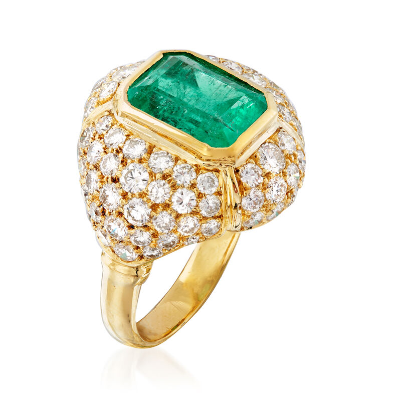 C. 1980 Vintage 4.50 Carat Emerald and 3.50 ct. t.w. Diamond Ring in 18kt Yellow Gold. Size 7.25 image number 2