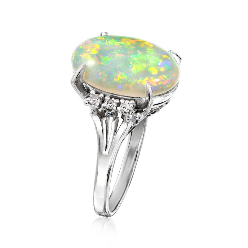 C. 1970 Vintage Opal and .20 ct. t.w. Diamond Ring in Platinum. Size 7 image number 2