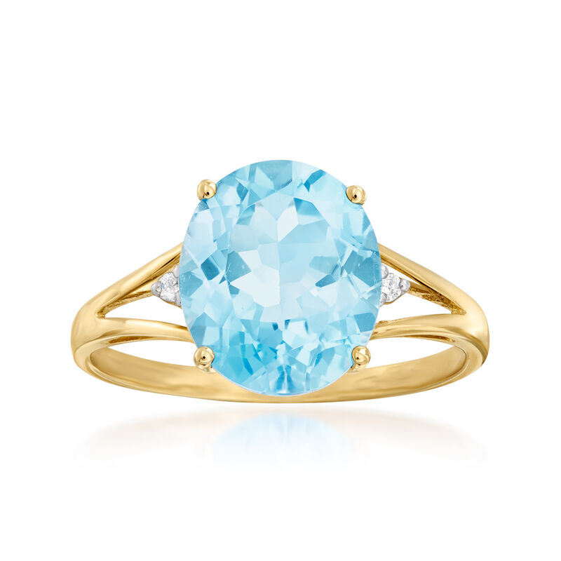 5.50 Carat Swiss Blue Topaz Ring with Diamond Accents in 14kt Yellow Gold image number 0