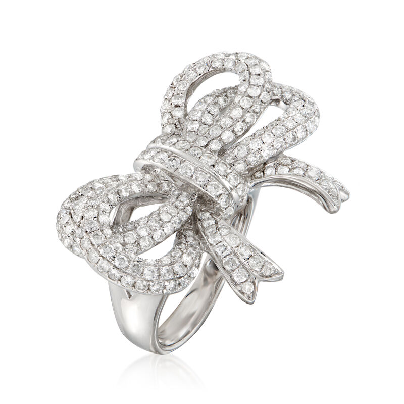 3.00 ct. t.w. Pave Diamond Bow Ring in 18kt White Gold image number 1