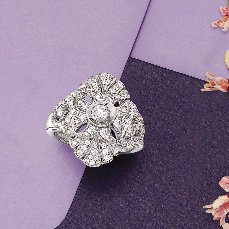1.00 ct. t.w. Diamond Vintage-Style Ring in 14kt White Gold image number 3