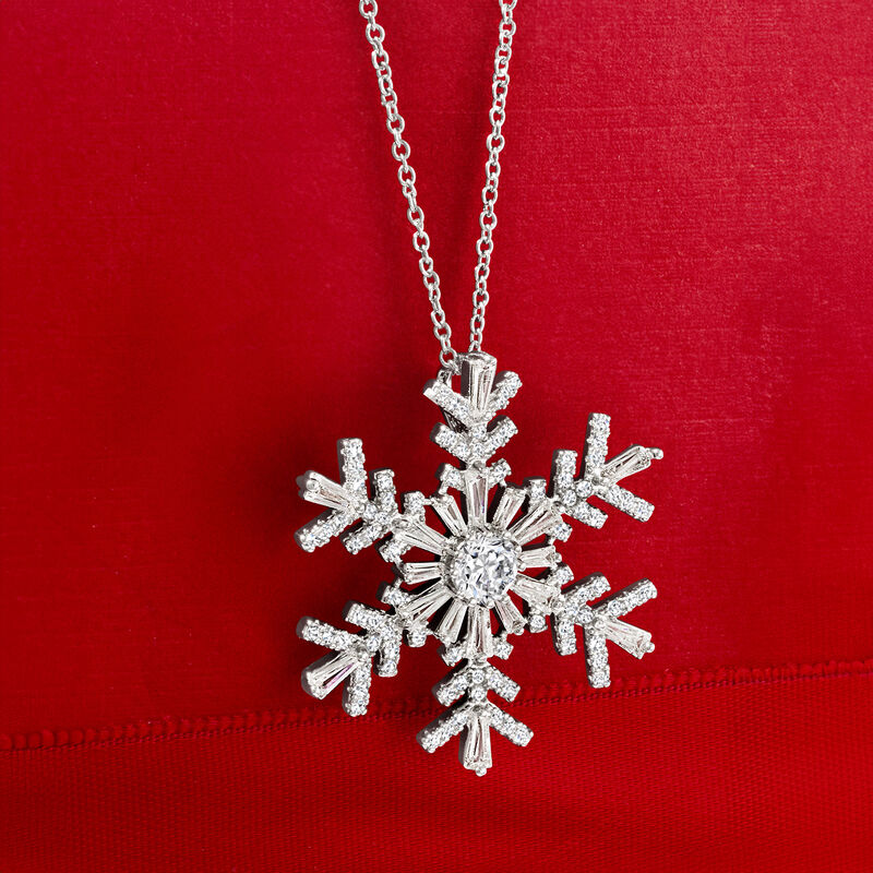 2.40 ct. t.w. CZ Snowflake Pendant Necklace in Sterling Silver. 16" image number 2