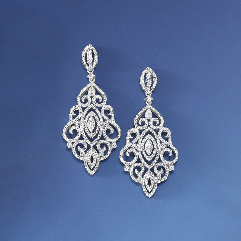 2.00 ct. t.w. Diamond Scrollwork Drop Earrings in Sterling Silver image number 3