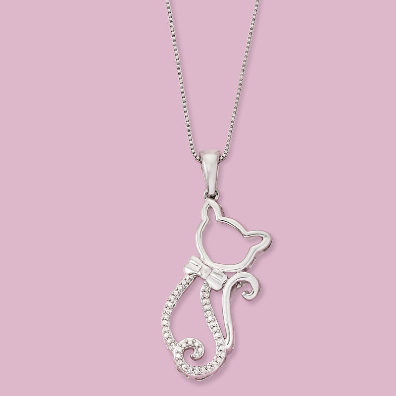 .11 ct. t.w. Diamond Cat Pendant Necklace in Sterling Silver image number 2