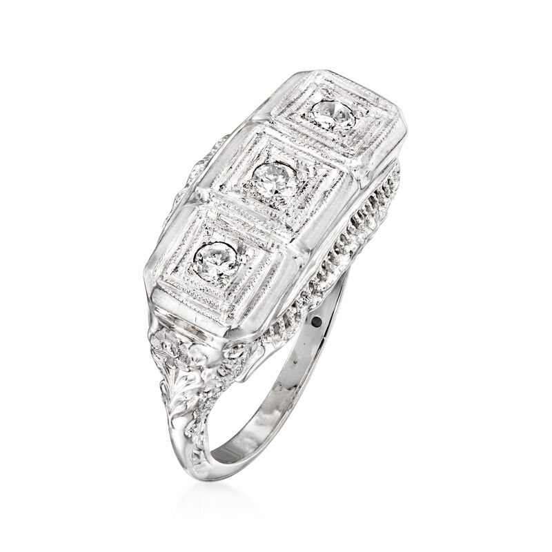 C. 1950 Vintage .15 ct. t.w. Diamond Filigree Ring in 14kt White Gold. Size 5.5 image number 2