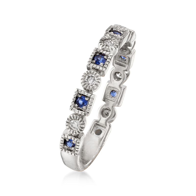 .13 ct. t.w. Diamond and .10 ct. t.w. Sapphire Milgrain Frame Ring in 14kt White Gold image number 2