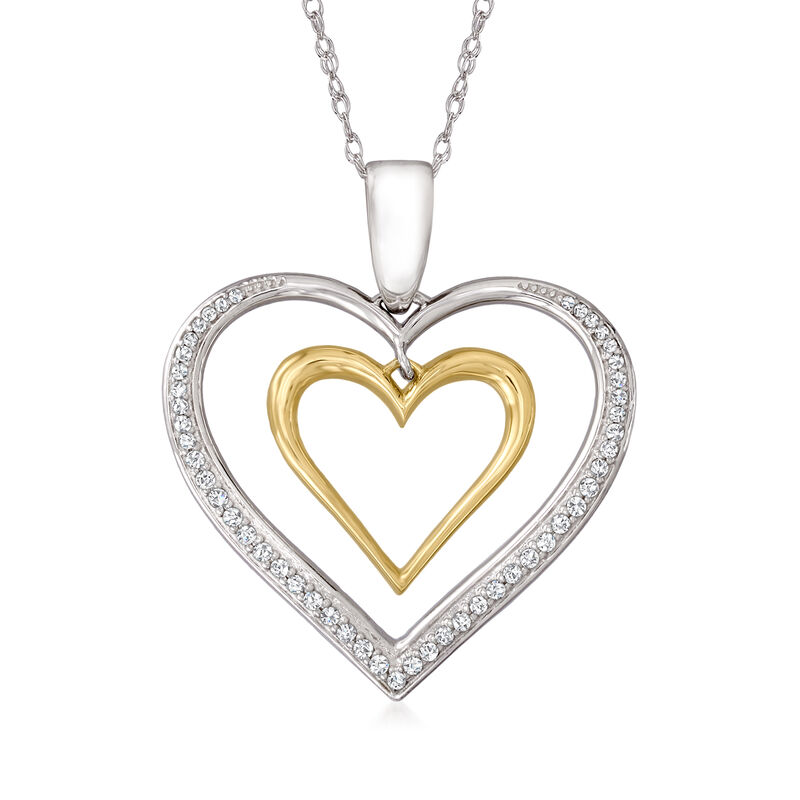 .33 ct. t.w. Diamond Double Open-Space Heart Necklace in Sterling Silver and 14kt Yellow Gold image number 0