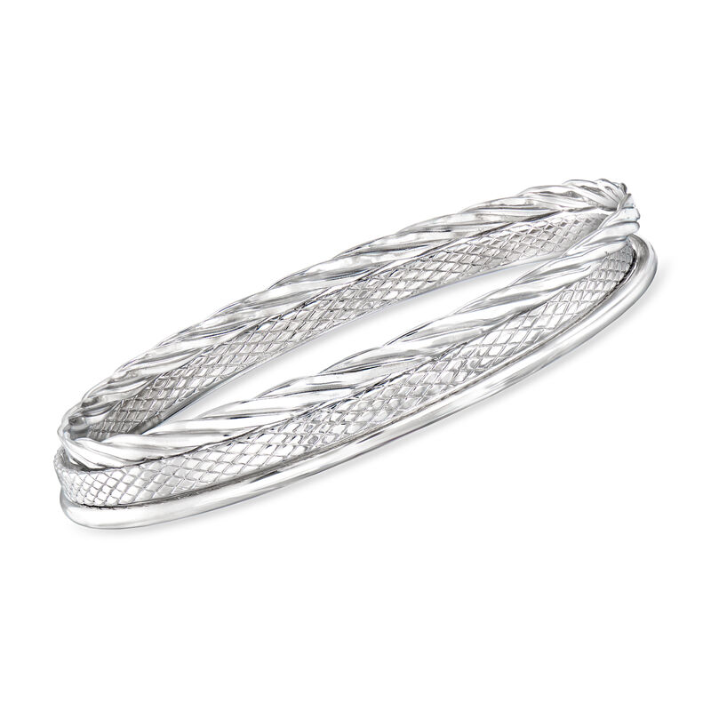 Sterling Silver Jewelry Set: Three Stackable Bangle Bracelets. 7" image number 0