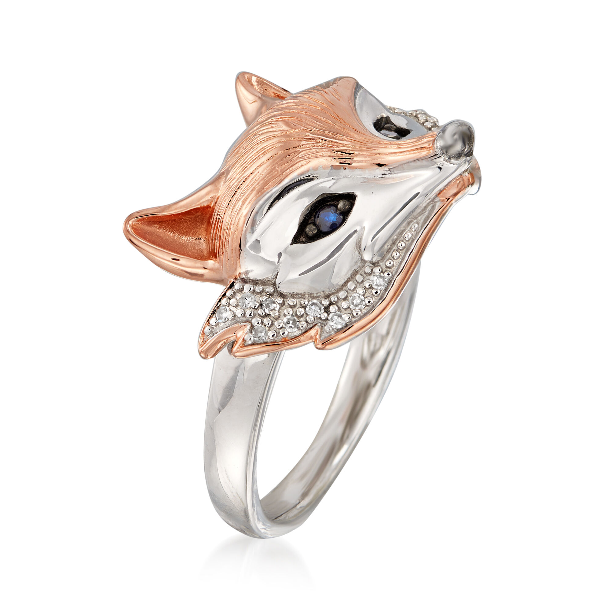 Sterling Silver and 18kt Rose Gold Over Sterling Fox Ring