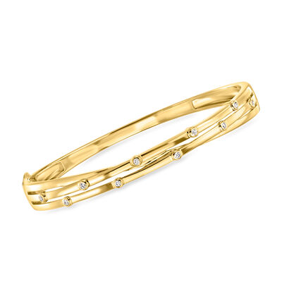 .15 ct. t.w. Bezel-Set Diamond Crisscross Bangle Bracelet in 18kt Gold Over Sterling