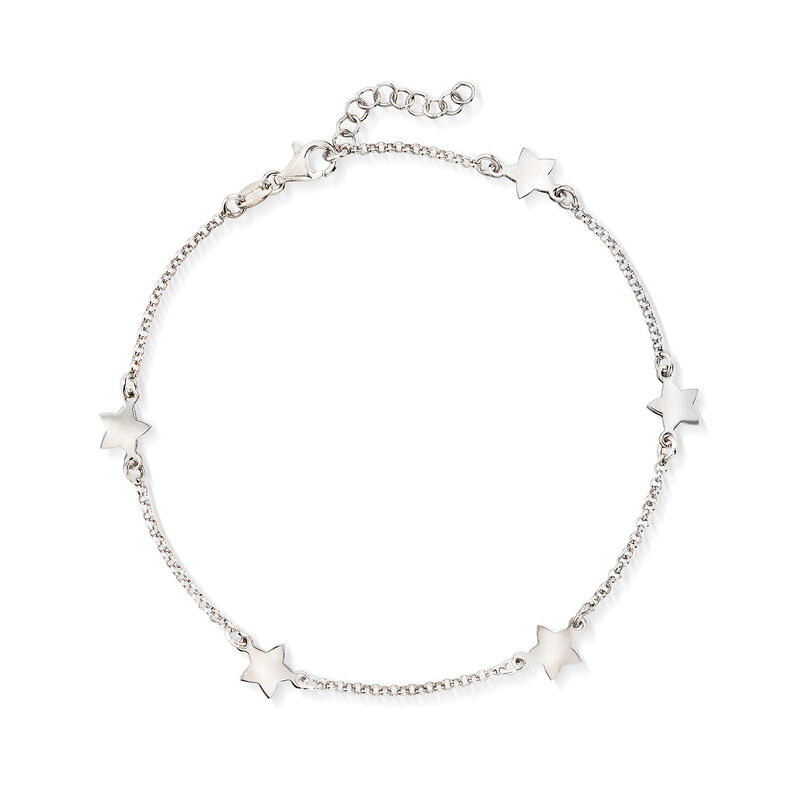 Italian Sterling Silver Star Station Anklet image number 0