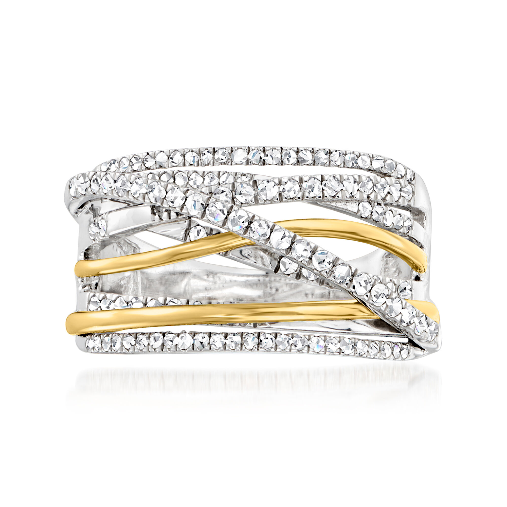 50 ct. t.w. Diamond Highway Ring in Sterling Silver with 14kt Yellow Gold