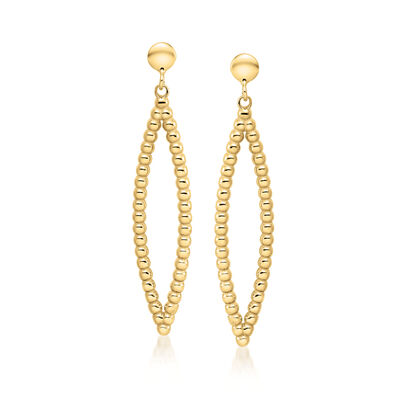 Italian 14kt Yellow Gold Beaded Marquise-Shaped Drop Earrings