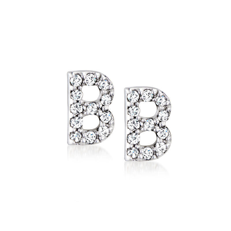 B - Diamond Initial Stud Earrings in Sterling Silver image number 0