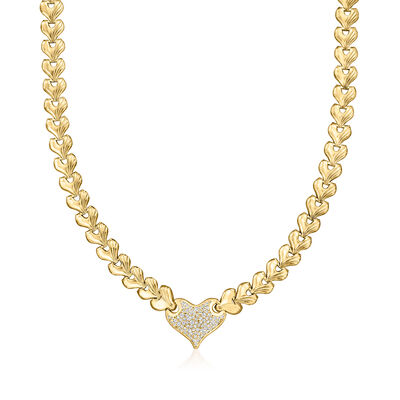 Italian .65 ct. t.w. Diamond Heart Link Necklace in 18kt Gold Over Sterling