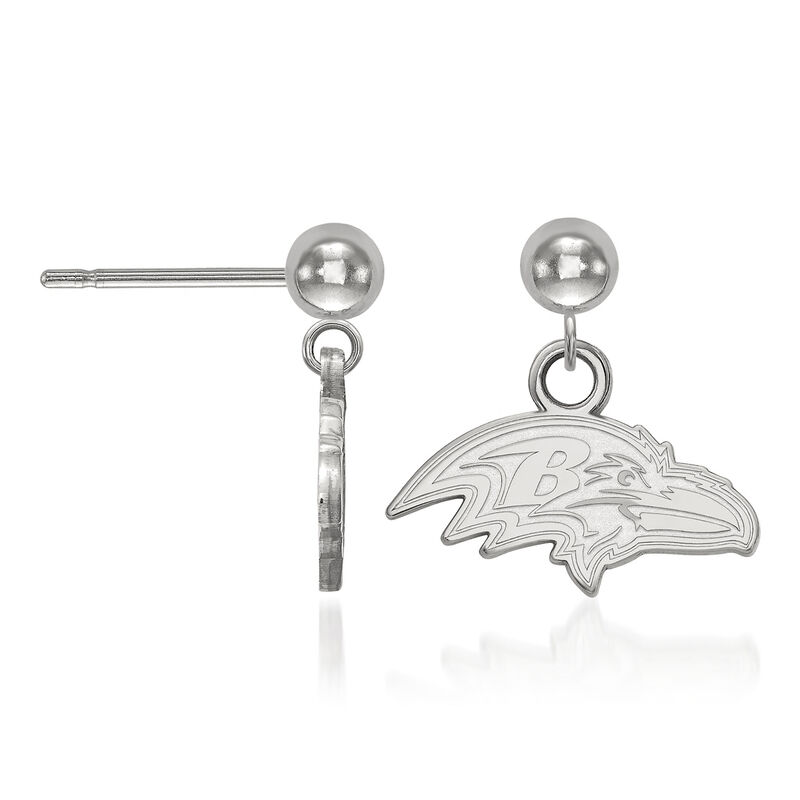 14kt White Gold NFL Baltimore Ravens Dangle Ball Stud Earrings image number 1
